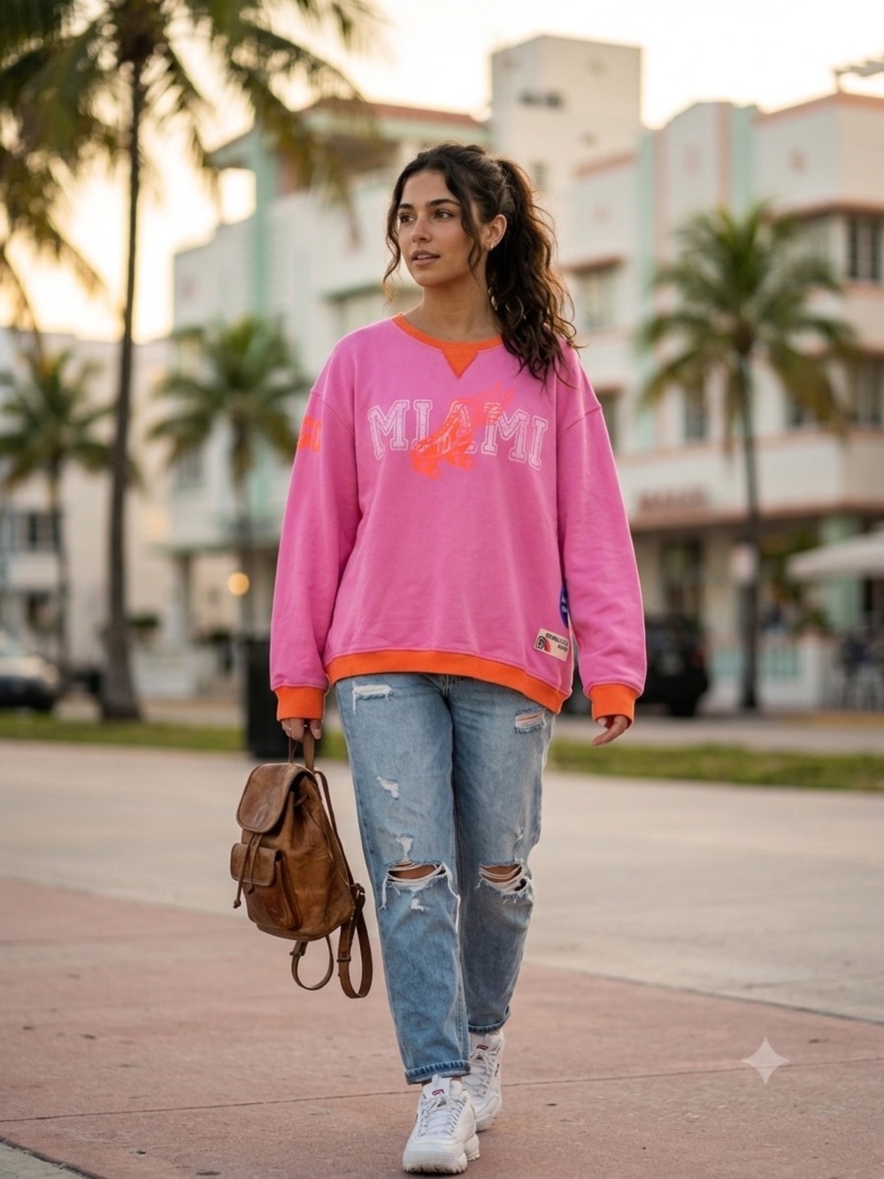 NWT Hammill & Co Miami Roller Skate Oversized Sweatshirt - Size M - Pink Orange